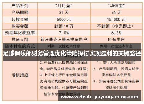 足球俱乐部财务管理优化策略探讨实现盈利的关键路径
